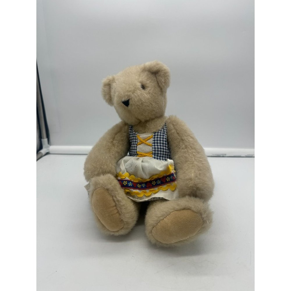 Vintage Vermont Teddy Bear Company Girl Jointed Teddy Plush in Gingham Dress